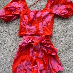 Stays Floral Red and Pink Two-Piece Set